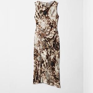 Sleeveless Brown Cowl-Neck Satin Slip Dress